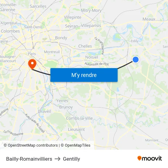 Bailly-Romainvilliers to Gentilly map