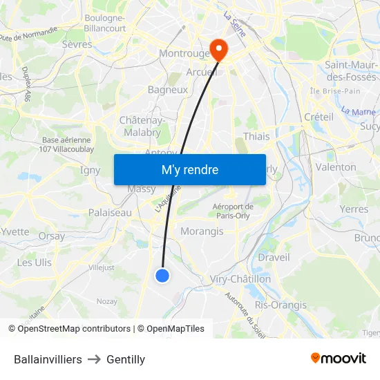 Ballainvilliers to Gentilly map
