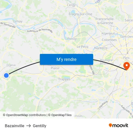 Bazainville to Gentilly map