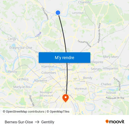 Bernes-Sur-Oise to Gentilly map
