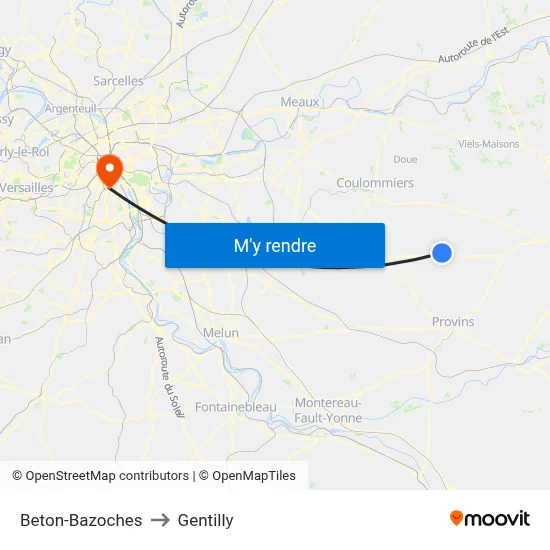 Beton-Bazoches to Gentilly map