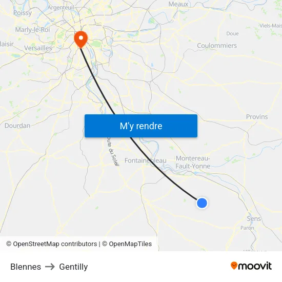 Blennes to Gentilly map