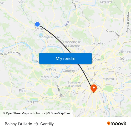 Boissy-L'Aillerie to Gentilly map