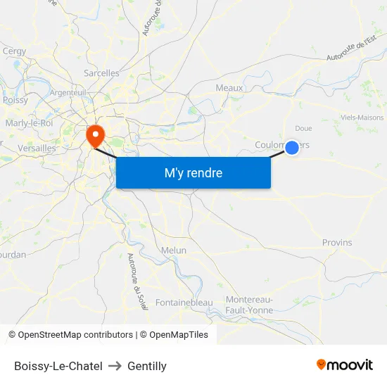 Boissy-Le-Chatel to Gentilly map