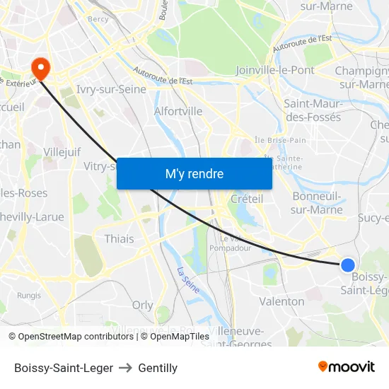 Boissy-Saint-Leger to Gentilly map