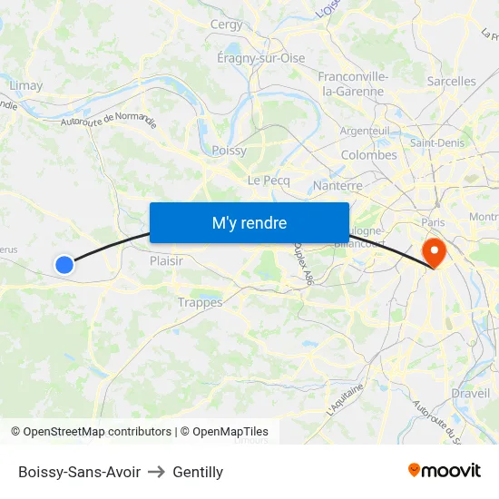 Boissy-Sans-Avoir to Gentilly map