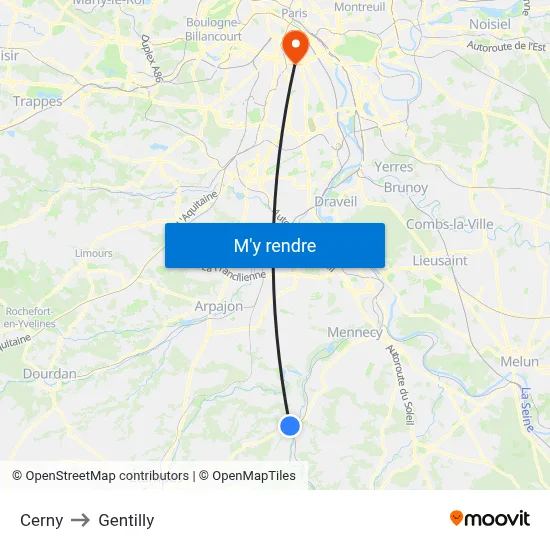 Cerny to Gentilly map