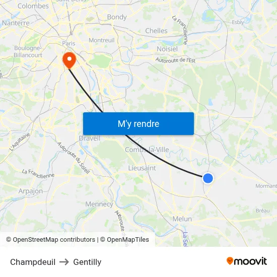 Champdeuil to Gentilly map