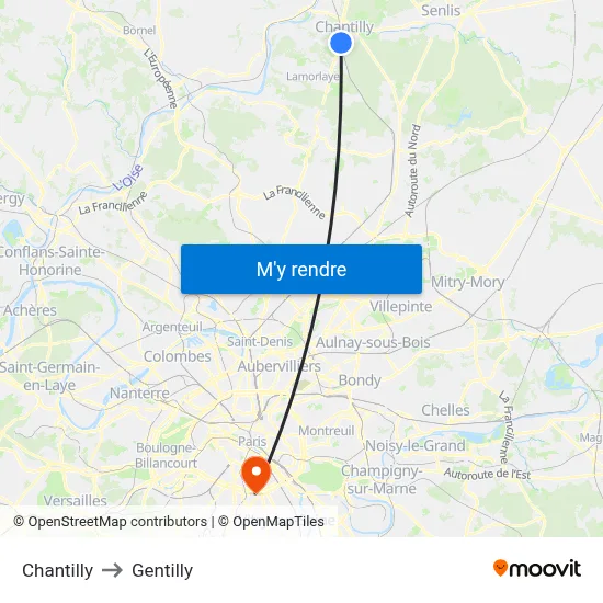 Chantilly to Gentilly map
