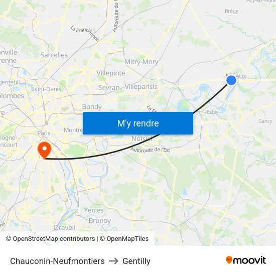 Chauconin-Neufmontiers to Gentilly map