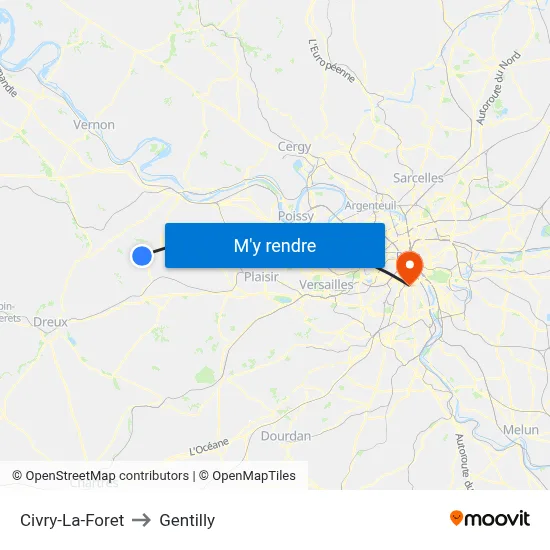 Civry-La-Foret to Gentilly map