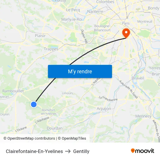 Clairefontaine-En-Yvelines to Gentilly map