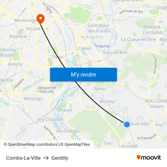 Combs-La-Ville to Gentilly map