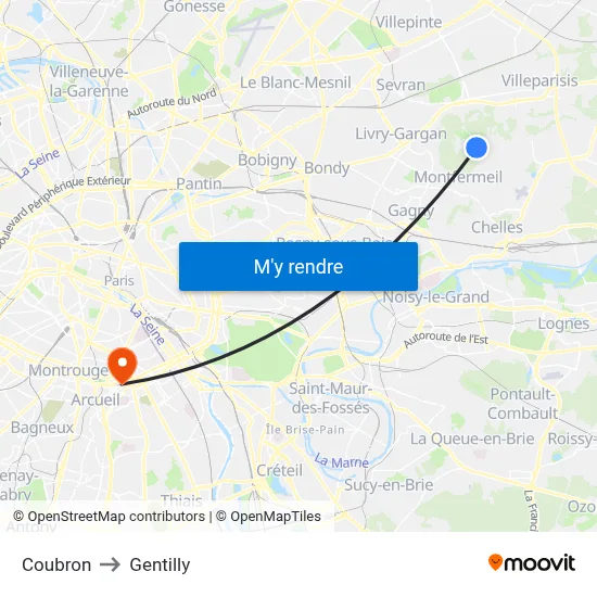 Coubron to Gentilly map