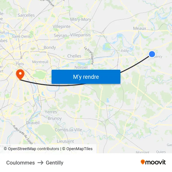 Coulommes to Gentilly map