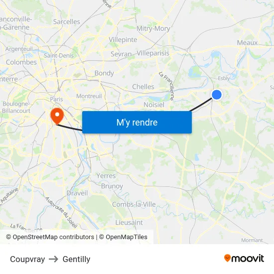 Coupvray to Gentilly map