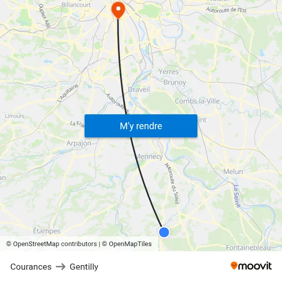 Courances to Gentilly map