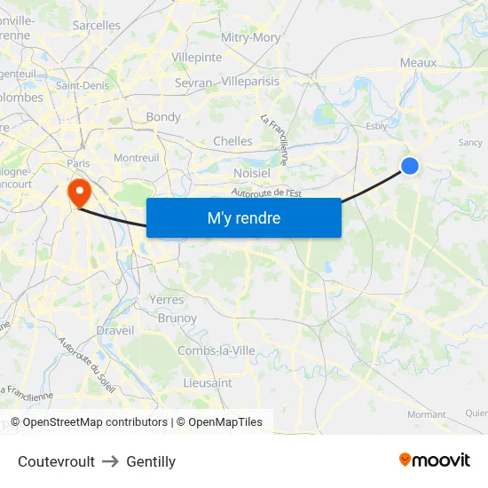 Coutevroult to Gentilly map