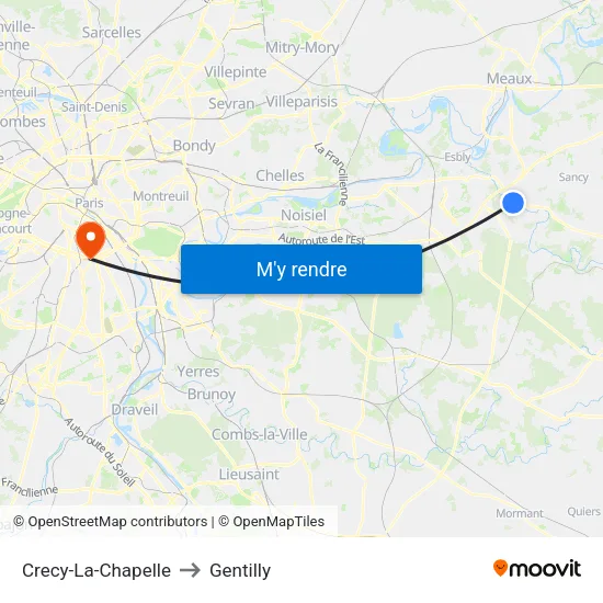 Crecy-La-Chapelle to Gentilly map