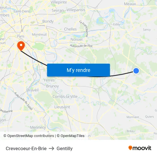 Crevecoeur-En-Brie to Gentilly map