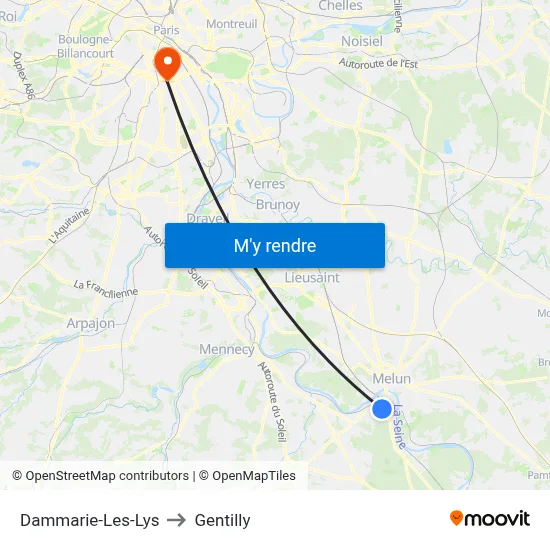 Dammarie-Les-Lys to Gentilly map