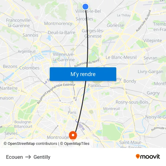 Ecouen to Gentilly map