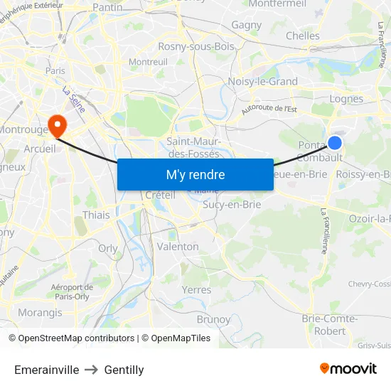 Emerainville to Gentilly map