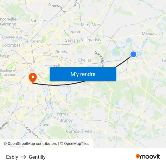 Esbly to Gentilly map