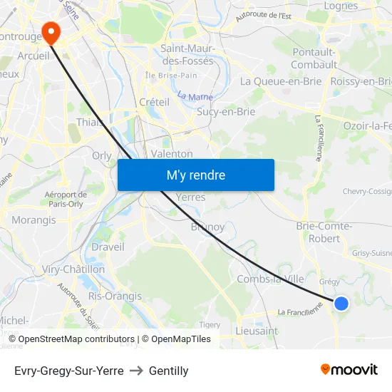 Evry-Gregy-Sur-Yerre to Gentilly map
