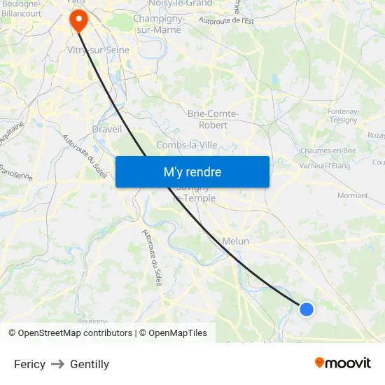 Fericy to Gentilly map
