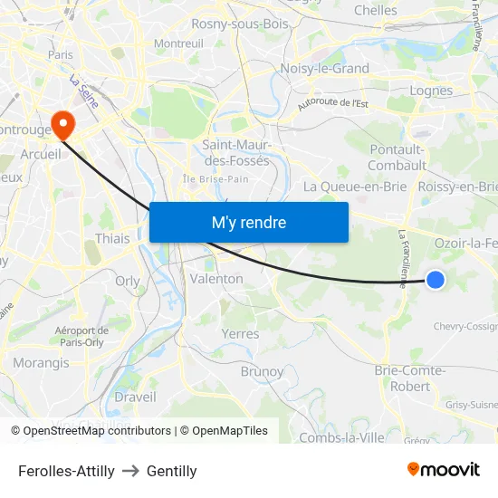Ferolles-Attilly to Gentilly map