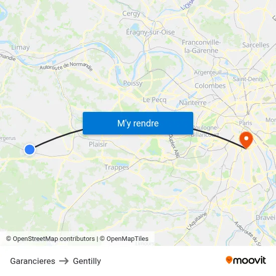 Garancieres to Gentilly map