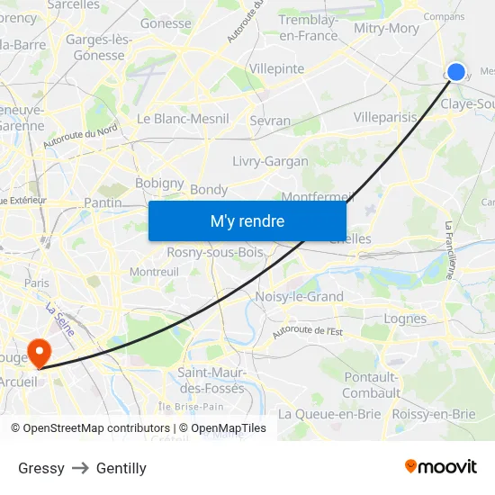 Gressy to Gentilly map
