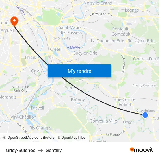 Grisy-Suisnes to Gentilly map