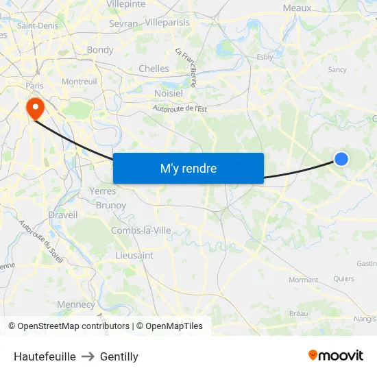 Hautefeuille to Gentilly map