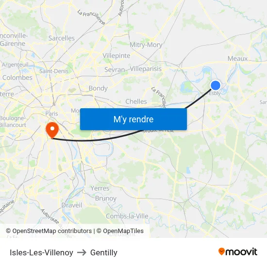 Isles-Les-Villenoy to Gentilly map