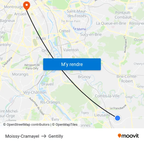 Moissy-Cramayel to Gentilly map