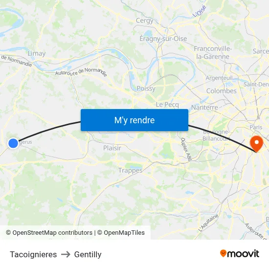 Tacoignieres to Gentilly map