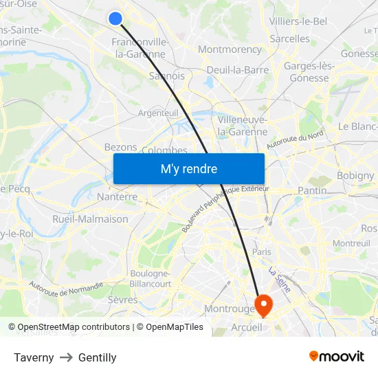 Taverny to Gentilly map