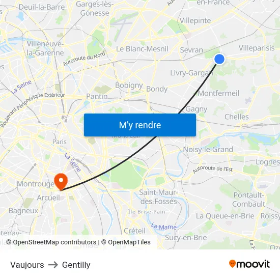 Vaujours to Gentilly map
