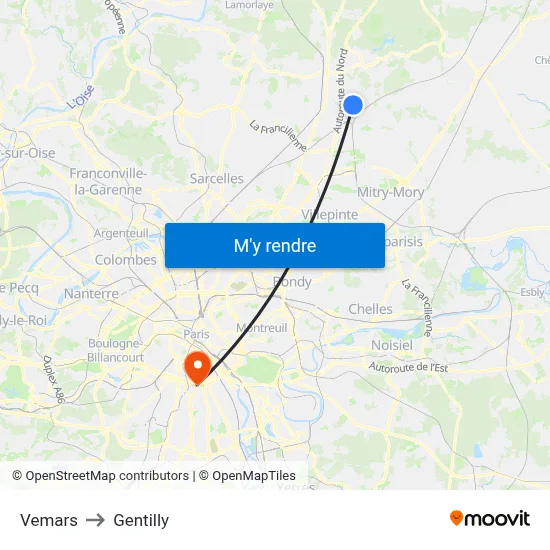 Vemars to Gentilly map