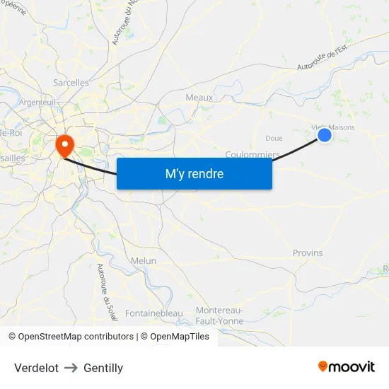 Verdelot to Gentilly map