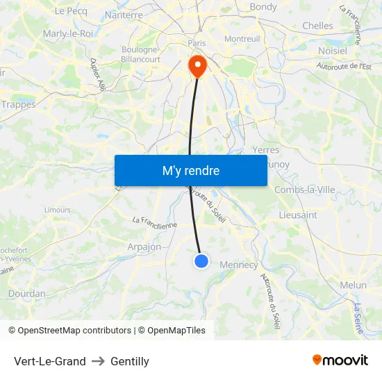 Vert-Le-Grand to Gentilly map