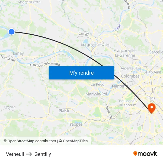 Vetheuil to Gentilly map