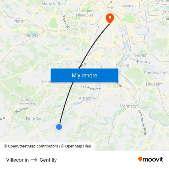 Villeconin to Gentilly map