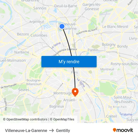 Villeneuve-La-Garenne to Gentilly map