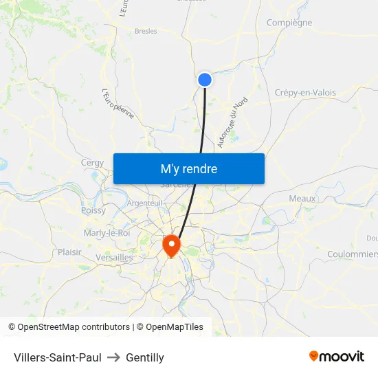 Villers-Saint-Paul to Gentilly map