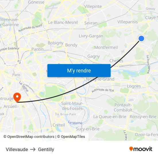 Villevaude to Gentilly map