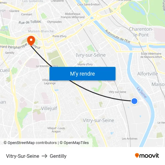 Vitry-Sur-Seine to Gentilly map
