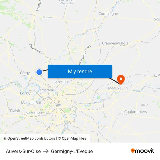 Auvers-Sur-Oise to Germigny-L'Eveque map